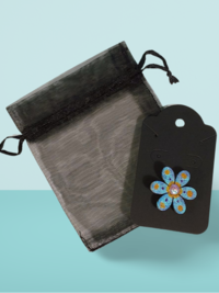 Blue Floral Hand Painted Wooden Lapel Pin