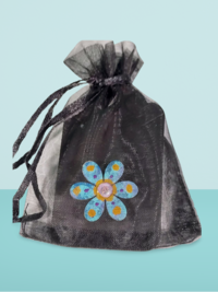 Blue Floral Hand Painted Wooden Lapel Pin