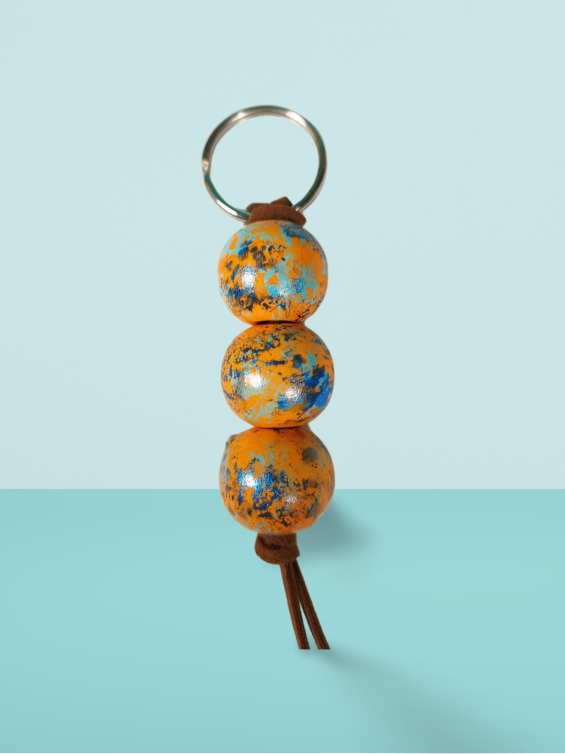 Orange and Blue Hand Painted Wooden Fidget Keychain