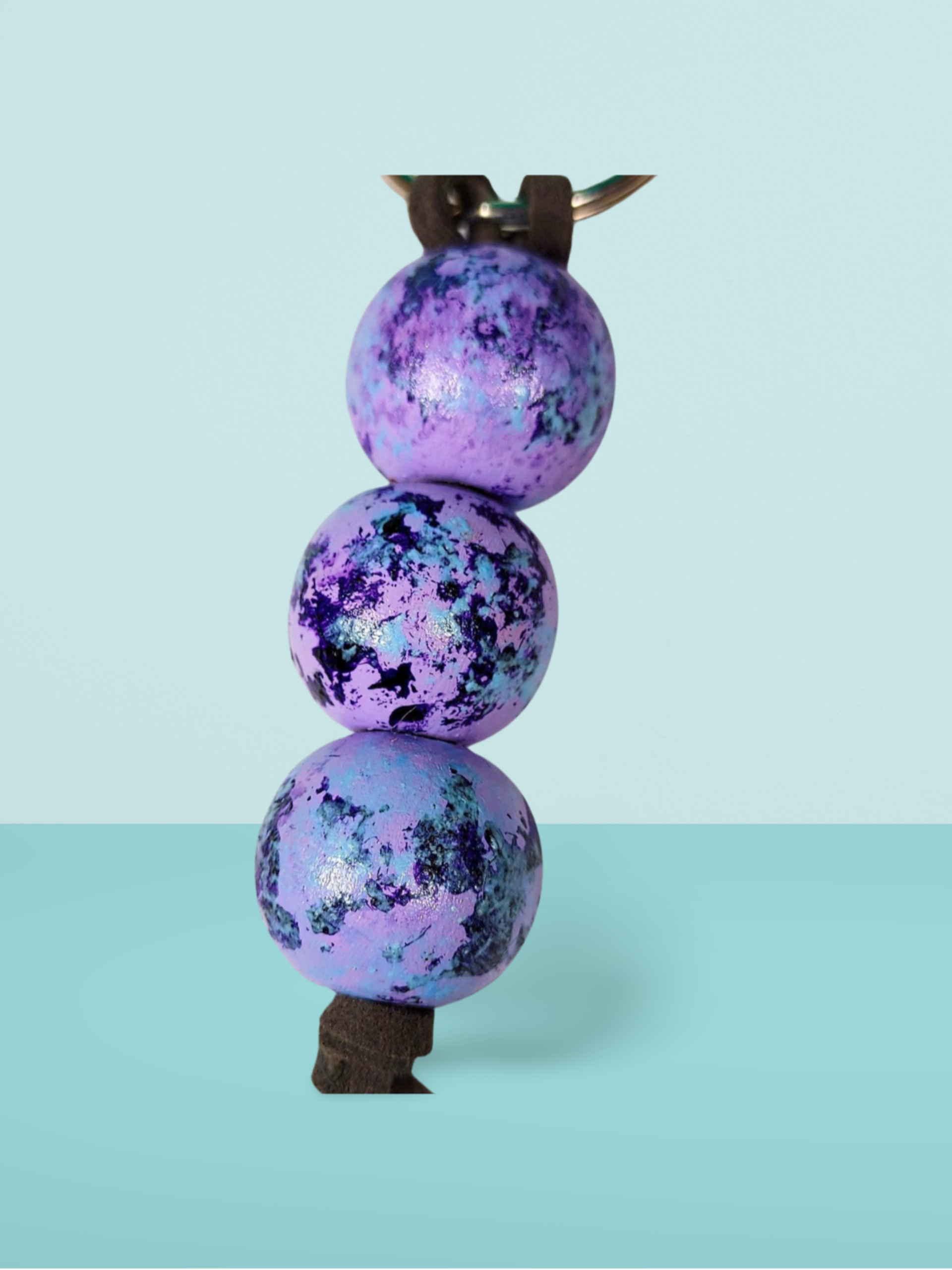 Purple and Silver Hand Painted Wooden Fidget Keychain