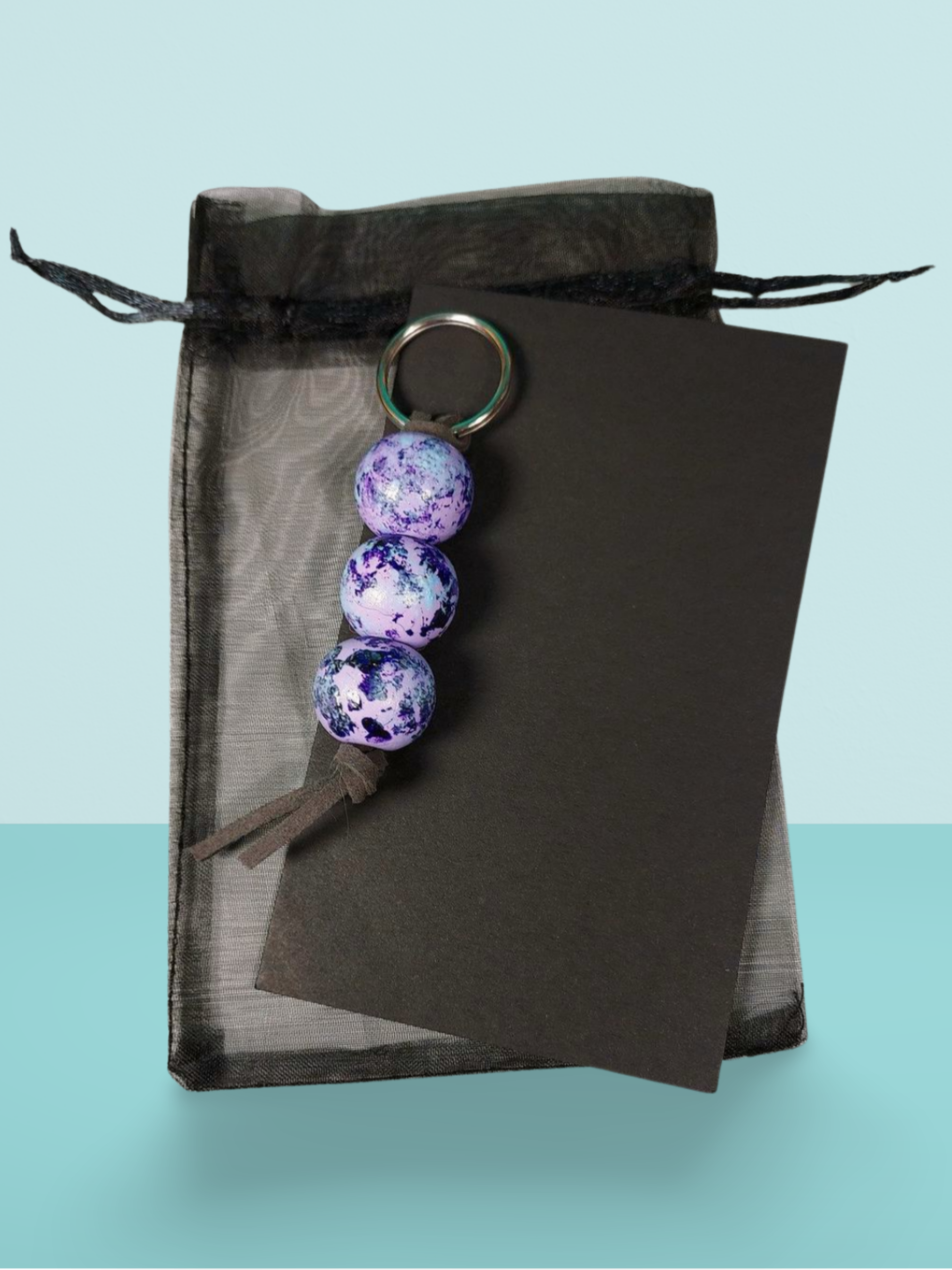 Purple and Silver Hand Painted Wooden Fidget Keychain