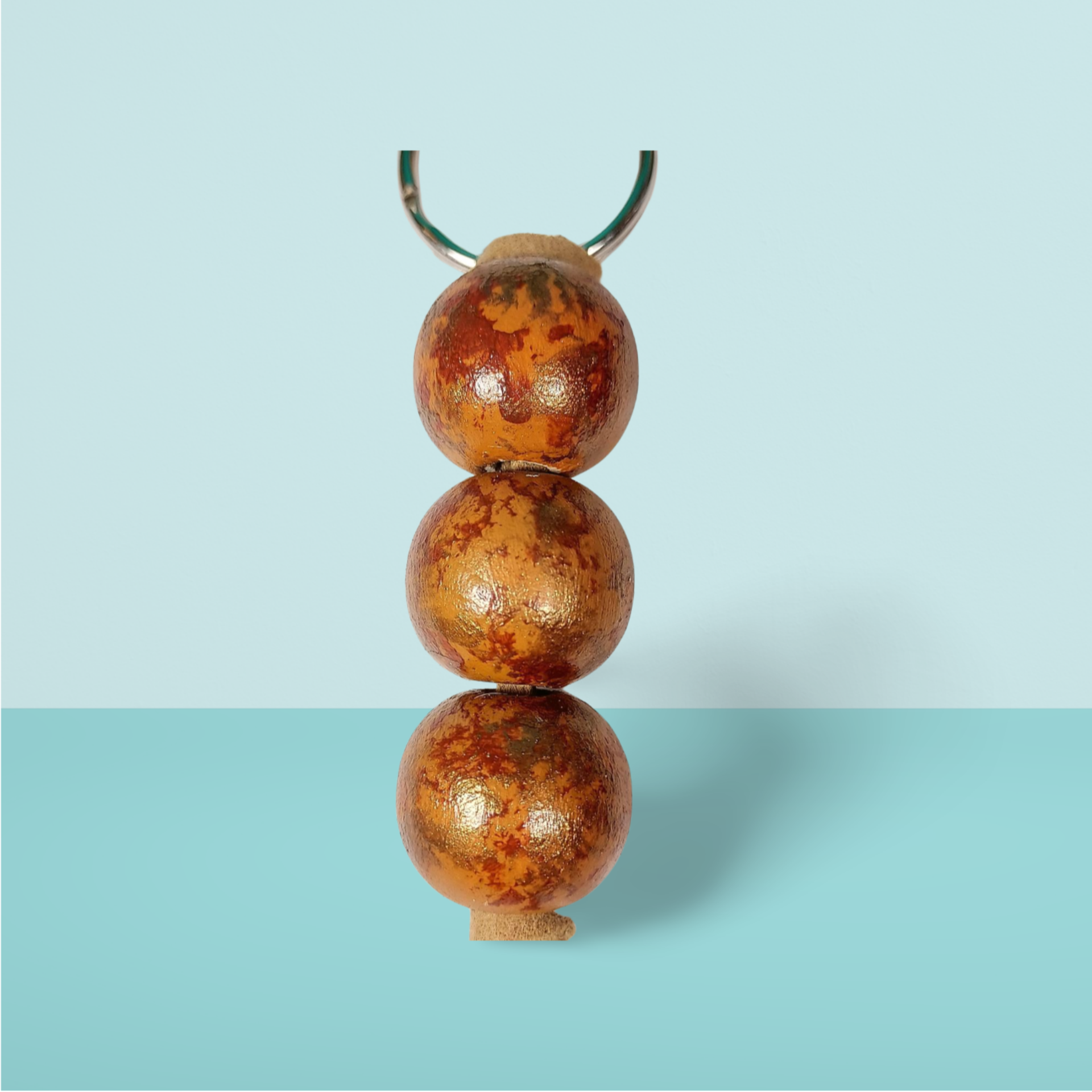 Tan and Bronze Hand Painted Wooden Fidget Keychain