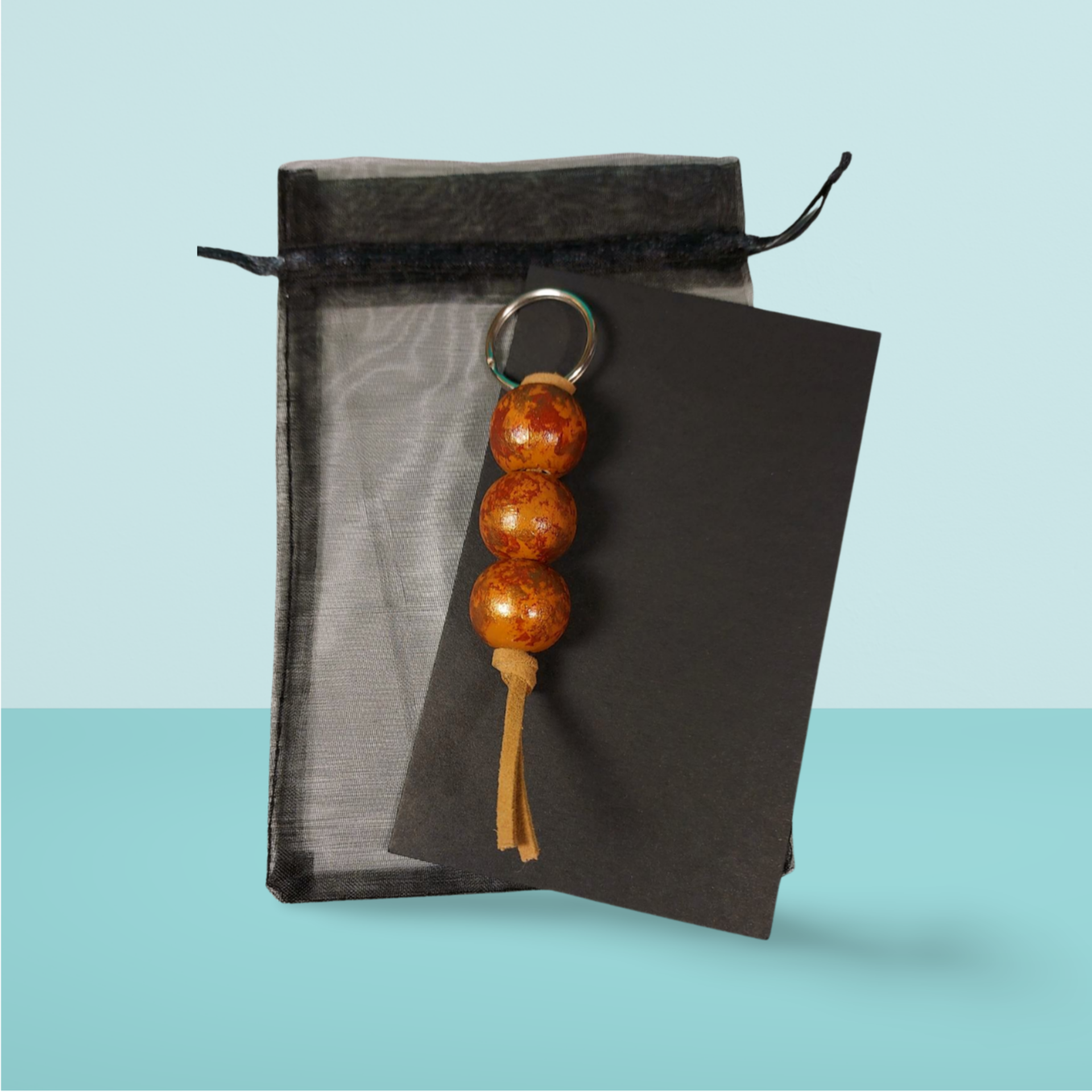 Tan and Bronze Hand Painted Wooden Fidget Keychain