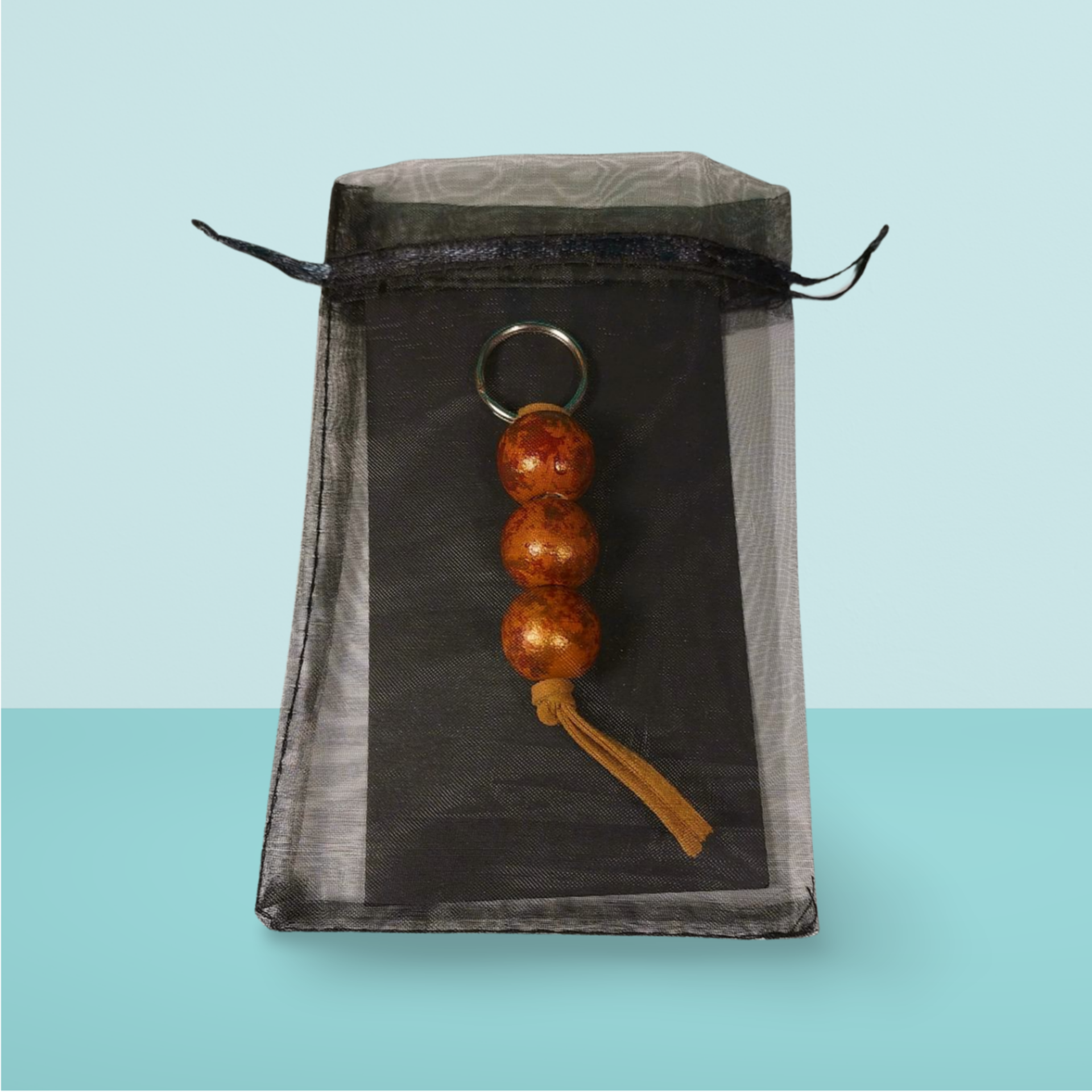 Tan and Bronze Hand Painted Wooden Fidget Keychain