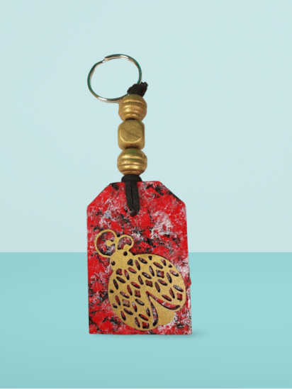 Gold and Red Ladybug Handpainted Wooden Keychain