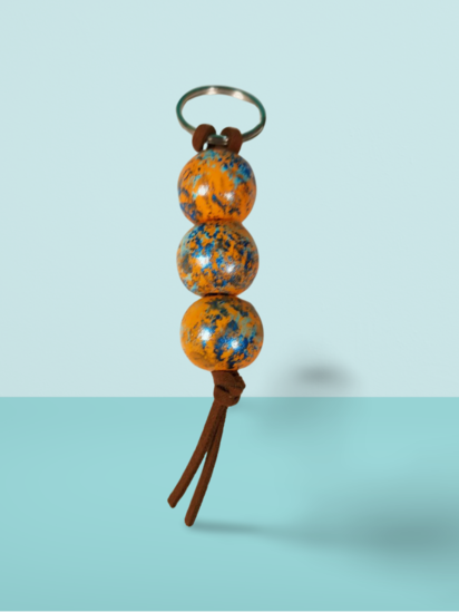 Orange and Blue Hand Painted Wooden Fidget Keychain